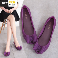 林先森新款鱼嘴凉鞋女夏平跟蝴蝶结果冻鞋浅口简约塑胶沙滩鞋旅游凉鞋