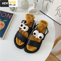 林先森仙女风网红ins凉鞋女平底2019新款学生厚底日系卡通鞋子罗马潮夏凉鞋