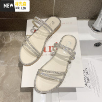 林先森水钻罗马凉鞋女仙女风ins潮2021年夏季新款百搭平底两穿网红拖鞋凉鞋
