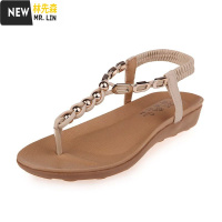 林先森罗马凉鞋女低跟2020夏季新款黑色丁字型配裙子百搭显瘦夹脚凉鞋女凉鞋