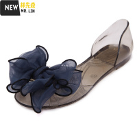 林先森鱼嘴平底凉鞋夏季果冻鞋女沙滩休闲花朵新款水晶透明塑料2021鞋子凉鞋