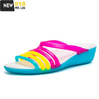 林先森果冻凉鞋女沙滩鞋夏季洞洞凉鞋坡跟鱼嘴露趾防滑旗袍塑料凉拖鞋女凉鞋