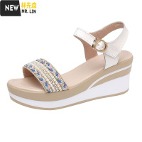 林先森夏天松糕厚底粗跟坡跟凉鞋女2021新款夏季百搭高跟鞋配裙子穿的鞋凉鞋