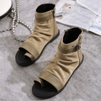 林先森鱼嘴套趾凉鞋女短靴夏2020春秋新款舒适软底罗马短筒平底凉靴女鞋凉鞋