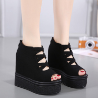 林先森内增高凉鞋女夏13cm新款坡跟鱼嘴镂空凉靴松糕厚底防水台超高跟鞋凉鞋