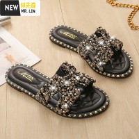 林先森网红凉拖鞋女外穿2021新款百搭水钻凉鞋平底脚宽大码女鞋41一43夏凉鞋