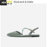 林先森小K女鞋2021新款夏仙女风单鞋女尖头平底包头凉鞋女时尚粗跟鞋女凉鞋