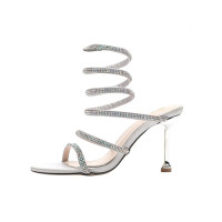 林先森蛇形缠绕水钻高跟鞋法式仙女网红百搭性感礼服宴会鞋露趾细跟凉鞋凉鞋