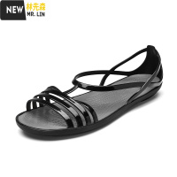 林先森夏季平跟果冻鞋女鱼嘴凉鞋旗袍软底防滑防水沙滩鞋女水晶塑料凉鞋凉鞋