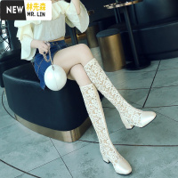 林先森夏天长靴女2021春季新罗马凉鞋女包头平底鞋镂空平跟网靴高筒凉靴凉鞋