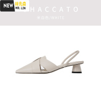 林先森粗跟包头凉鞋女2021年新款百搭夏季仙女风网红尖头两穿中跟半拖鞋凉鞋