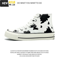 林先森牛奶帆布鞋2021春季新款高帮涂鸦板鞋女小众原创设计感ins奶牛潮帆布鞋