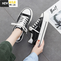 林先森帆布鞋女2021年新款春季春秋百搭厚底ins潮港风休闲板鞋松糕鞋帆布鞋