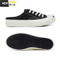 林先森OOVmile开口笑帆布鞋女夏季半拖鞋一脚蹬懒人鞋无后跟鞋子帆布鞋