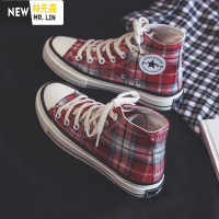林先森鞋子女学生百搭ulzzang红色帆布鞋忘羡女鞋2020新款春季高帮潮鞋帆布鞋