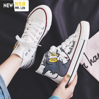 林先森春季薄款卡通少女孩板鞋高帮帆布鞋女鞋大码初中大童学生高腰球鞋帆布鞋