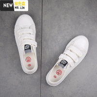 林先森红色帆布鞋女高中生鞋子大童韩版魔术贴百搭休闲鞋初中生板鞋帆布鞋