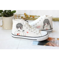 林先森YOVA手绘中低帮帆布鞋女鞋情侣鞋厚底平跟韩版学生板鞋百搭潮鞋帆布鞋