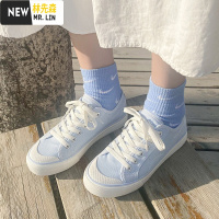 林先森帆布鞋女2021春季新款日系小白鞋ins潮学生百搭平底休闲板鞋帆布鞋