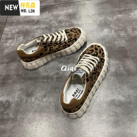 林先森帆布鞋女2021春季新款韩版板鞋女豹纹鞋子女ins潮厚底大头鞋街拍帆布鞋