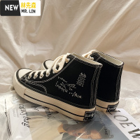 林先森糖小糖 原创小众设计数学高帮帆布鞋子女ins春季新款百搭学生板鞋帆布鞋