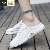 林先森懒人豆豆鞋男装无根没后跟半拖痘痘鞋花纹针织网鞋可踩脚帆布鞋夏休闲鞋
