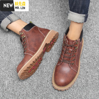 林先森男鞋春季中帮马丁靴男防水防滑雪地靴英伦韩版皮靴工装靴男潮靴子休闲鞋
