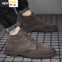 林先丁靴男英伦风工装靴男鞋2021新款春季高帮板鞋潮流百搭潮鞋增高休闲鞋