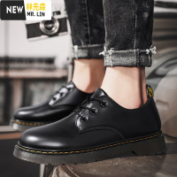 林先森春季黑色小皮鞋男士英伦休闲低帮马丁靴大头防水宽脚工装鞋子潮鞋休闲鞋