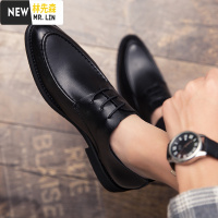 林先森夏季男鞋韩版英伦潮鞋休闲商务正装皮鞋男士透气黑色婚礼鞋休闲鞋