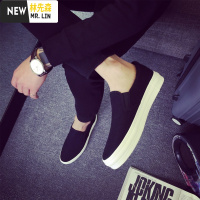 林先森男式帆布鞋一脚蹬低帮厚底增高韩版休闲潮鞋秋懒汉人时尚单鞋休闲鞋