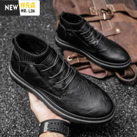 林先森黑色马丁靴男高帮英伦风中帮男鞋秋季皮鞋2021新款皮靴休闲短靴子休闲鞋
