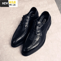 林先森黑色尖头皮鞋男士商务正装青年英伦夜场男鞋韩版潮流休闲尖头鞋子休闲鞋