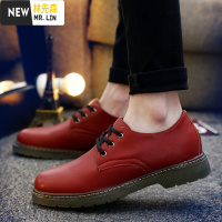 林先森休闲皮鞋春季2021新款韩版英伦风低帮黑色办公室商务小皮鞋马丁靴休闲鞋