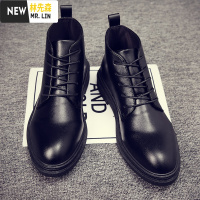 林先森春季男士英伦风高帮商务皮鞋百搭中帮靴子尖头正装皮靴黑色马丁靴休闲鞋