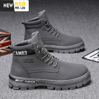 林先森男士马丁靴春季新款男鞋中帮男英伦风工装靴子高帮潮鞋子2021休闲鞋