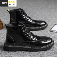 林先森秋冬季黑色马丁靴男鞋英伦高帮工装厚底机车作战男靴休闲大头皮靴休闲鞋