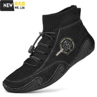 林先森男鞋秋冬季新款潮鞋袜子鞋男士靴子皮高帮马丁靴加绒休闲豆豆鞋休闲鞋