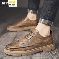 林先森春季男鞋韩版软底潮流男士透气鞋英伦商务正装黑色休闲皮鞋休闲鞋