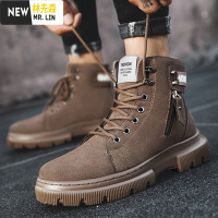 林先森冬季男士马丁靴英伦高帮工装靴复古男靴潮鞋工地男鞋2021新款春季休闲鞋