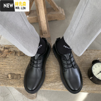 林先森2021新款春季男鞋黑休闲皮鞋男士韩版马丁靴大头百搭商务正装潮鞋休闲鞋