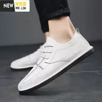 林先森白色皮鞋男春季英伦风小皮鞋韩版潮流百搭男士商务休闲鞋软底青年休闲鞋