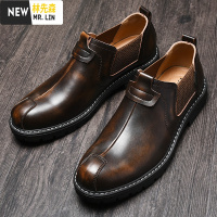 林先森皮鞋男士马丁靴低帮皮英伦风工装鞋韩版潮鞋休闲大头切尔西鞋子休闲鞋