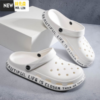 林先森男士洞洞鞋夏季个性防滑沙滩鞋潮流百搭软底凉拖鞋男室外包头凉鞋休闲鞋