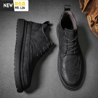 林先丁靴男英伦风高帮男士皮鞋中帮黑色鞋子男鞋2021年新款潮春秋款休闲鞋