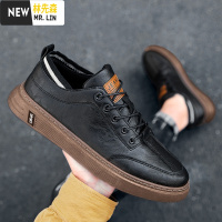 林先森春季男鞋子潮流百搭休闲开车平底板鞋青少年黑色英伦风小皮鞋潮鞋休闲鞋