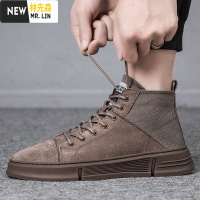 林先丁靴男高帮英伦风韩版工装靴百搭潮鞋子皮男靴子加绒春季男鞋休闲鞋