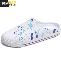 林先森夏季涉水鞋情侣透气半托包头洞洞鞋男迷彩沙滩鞋懒人鸟巢白色拖鞋拖鞋