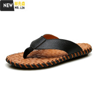 林先森夏天皮人字拖男网红懒人社会拖鞋ins潮牌沙滩防滑软底男士凉拖拖鞋