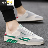 林先森拖鞋男韩版包头半拖2021春季凉拖懒人外穿凉鞋无后跟网红帆布夏天拖鞋